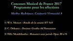 Concours Musical de France 2017 – Programme pour les Sélections, Catégorie Virtuosité 3 – Mathys <span class="titlered">[Mathys Rodrigues]</span>